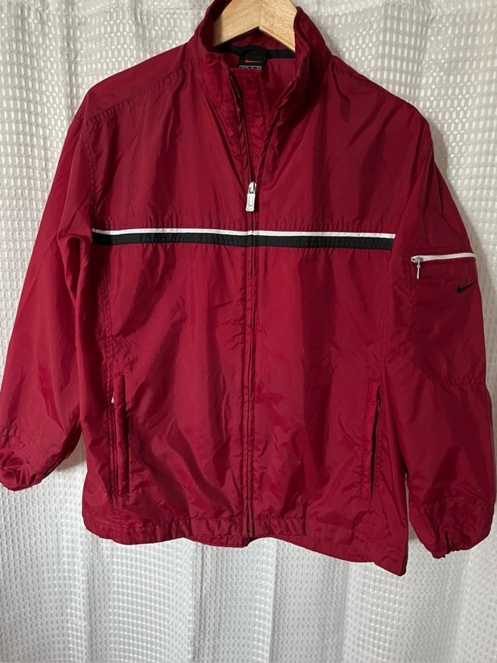 Nike 1999 Vintage Burgundy Nylon Windbreaker Jacket Boys L 12-14 Classic Y2K
